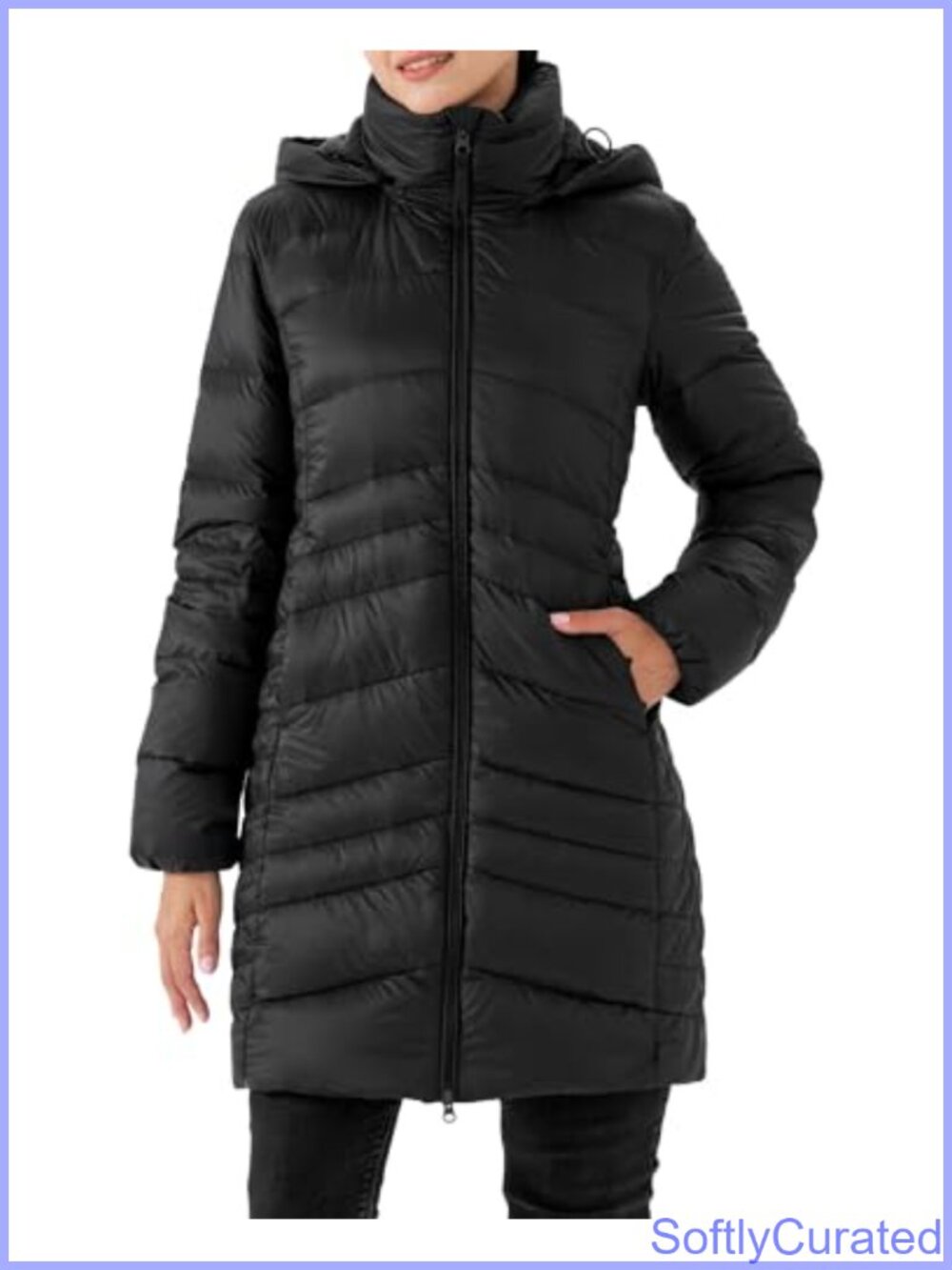 Women's Lightweight Long Down Puffer Coat Detachable Faux Fur Hood
